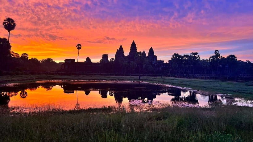 Angkor Wat at first light, reflected in the north pool