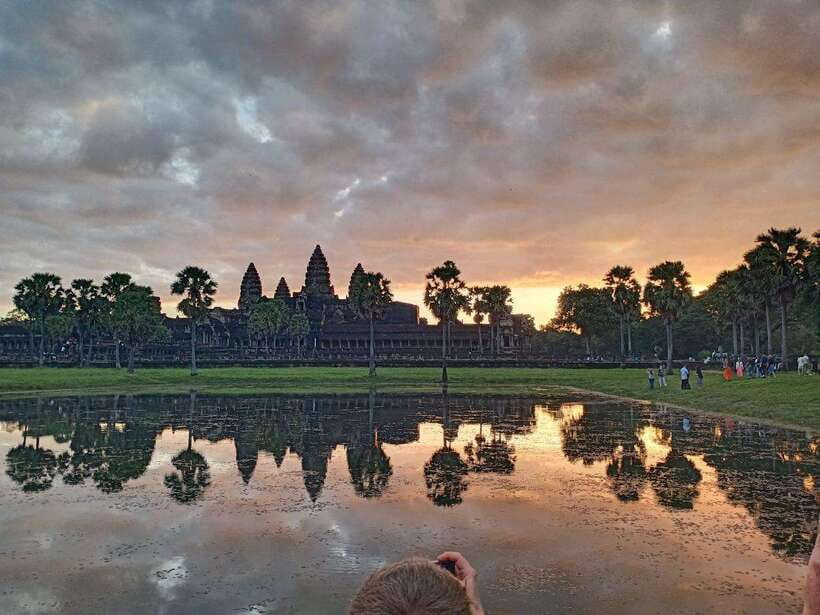 One Day Angkor Wat Trip with Sunrise - Angkor Wat at first light, silhouette to inside galleries