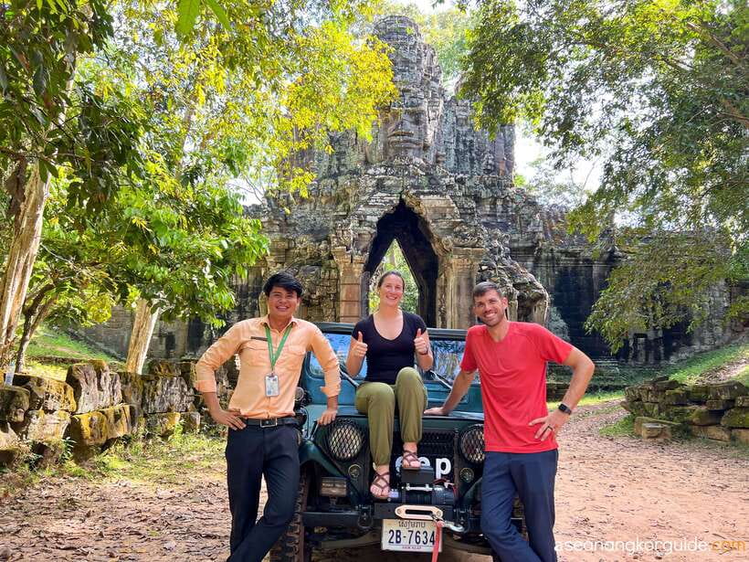 Siem Reap: Angkor Wat Sunrise and Market Tour by Jeep - Bayon Temple and Victory Gate, for stone faces and city-scale walls
